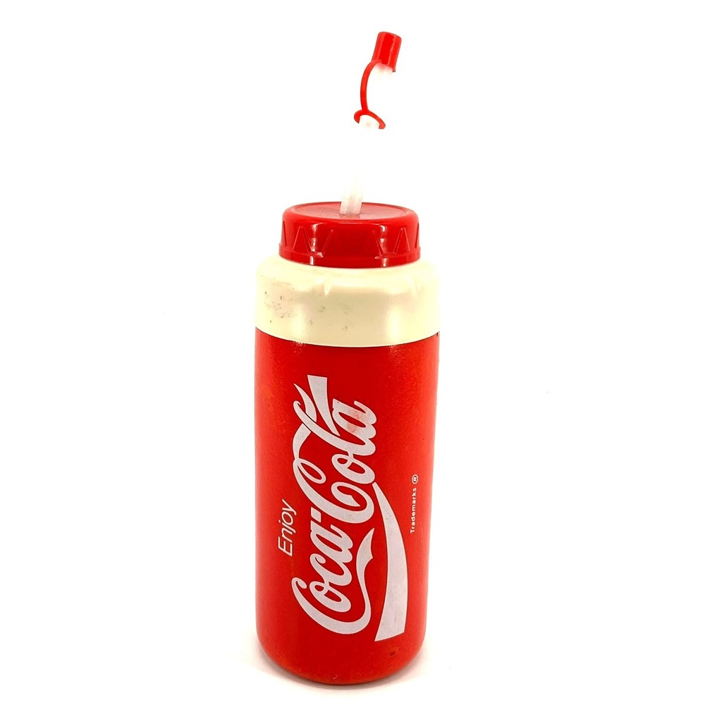 Vintage Coca-Cola Wendy's Red Plastic Water Bottle with Straw Advertising Retro